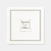 Moderne bruiloft Names & Date Monogram Olive Green Servet (Voorkant)