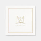 Moderne bruiloft Names & Datum Monogram Gold White Servet (Voorkant)