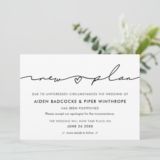 Moderne bruiloft nieuwe plannen datum update aanko kaart (Staand voorkant)