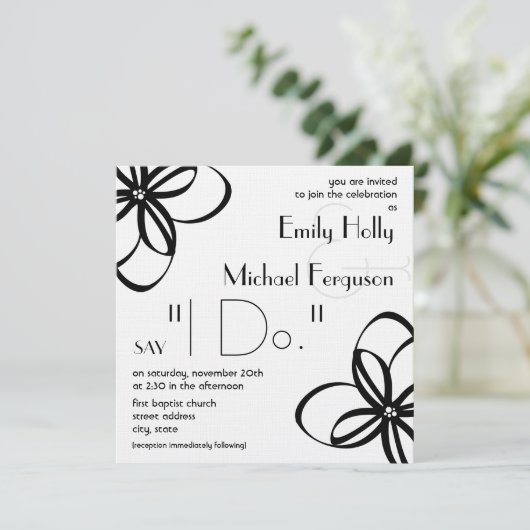 Moderne bruiloft nodigt u uit - zwart en wit met b kaart (Staand voorkant)