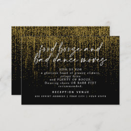 Moderne bruiloft-ontvangst Gold Black Glitter Kaart