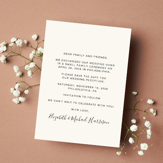 Moderne bruiloft-ontvangstfotocrème save the date