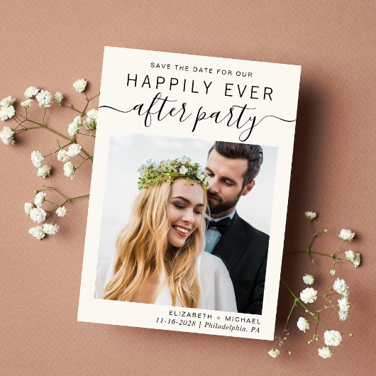 Moderne bruiloft-ontvangstfotocrème save the date