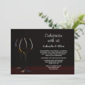 Moderne bruiloft Opvang Zwarte Wijn Glass Party Kaart (Staand voorkant)