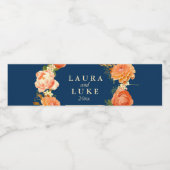 Moderne bruiloft, Oranje Floral Waterfles Etiket (Enkel label)