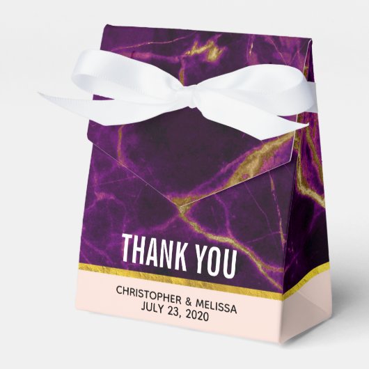 Moderne bruiloft Paars en gouden Abstracte marmer Bedankdoosjes (Voorkant Zijde)