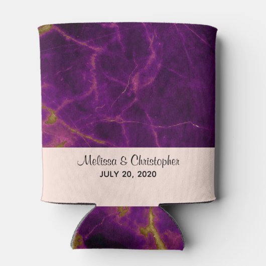 Moderne bruiloft Paars en gouden Abstracte marmer Blikjeskoeler (Achterkant)