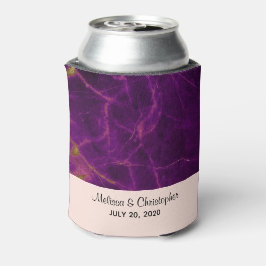 Moderne bruiloft Paars en gouden Abstracte marmer Blikjeskoeler (Blikje Achterkant)