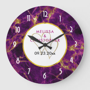 Moderne bruiloft Paars en gouden Abstracte marmer Grote Klok