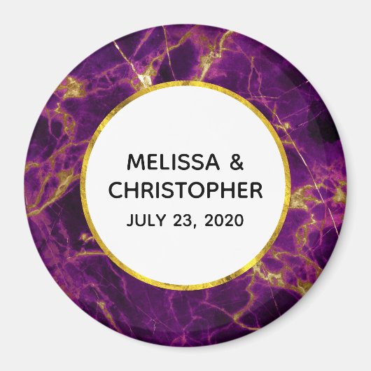Moderne bruiloft Paars en gouden Abstracte marmer Magneet (Voorkant)