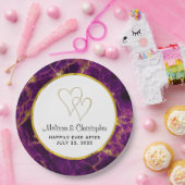 Moderne bruiloft Paars en gouden Abstracte marmer Papieren Bordje (Feest)