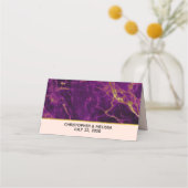 Moderne bruiloft Paars en gouden Abstracte marmer Plaatskaartje (Achterkant)