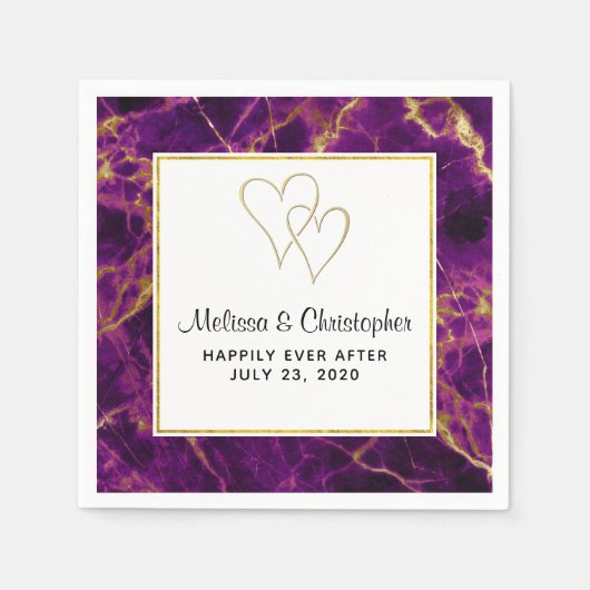 Moderne bruiloft Paars en gouden Abstracte marmer Servet (Voorkant)