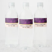 Moderne bruiloft Paars en gouden Abstracte marmer Waterfles Etiket (Flessen)