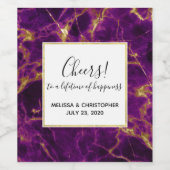 Moderne bruiloft Paars en gouden Abstracte marmer Wijn Etiket (Enkel label)