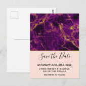 Moderne bruiloft Paars en gouden marmer Save the D Briefkaart (Voorkant / Achterkant)