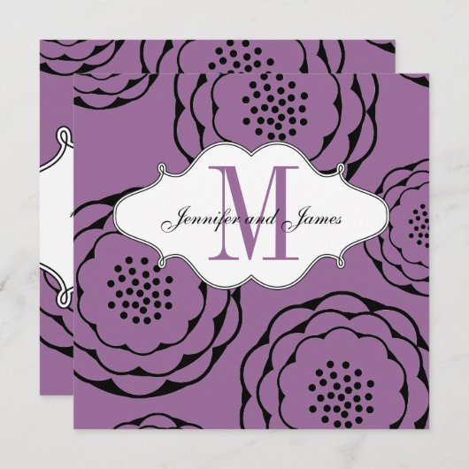 Moderne bruiloft Paars monogram Kaart (Voorkant / Achterkant)