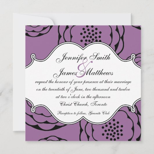 Moderne bruiloft Paars monogram Kaart (Achterkant)