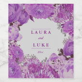 Moderne bruiloft, Paarse Floral Wijn Etiket (Enkel label)