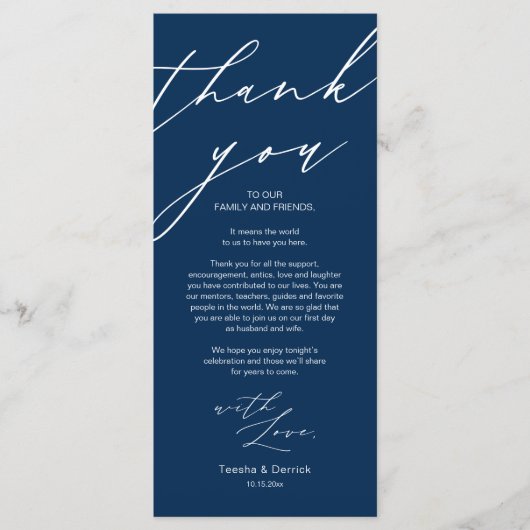 Moderne bruiloft plaats instelling Dank u Diner Ka Programmakaart (Voorkant)