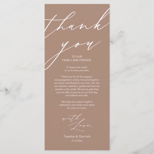 Moderne bruiloft plaats instelling Dank u Diner Ka Programmakaart (Voorkant)