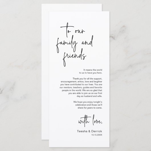 Moderne bruiloft Plaats Instelling Diner Bedankt v Programmakaart (Voorkant / Achterkant)