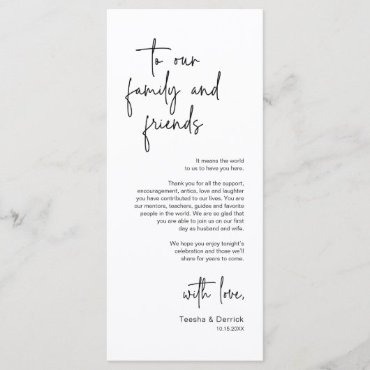 Moderne bruiloft Plaats Instelling Diner Bedankt v Programmakaart (Voorkant)