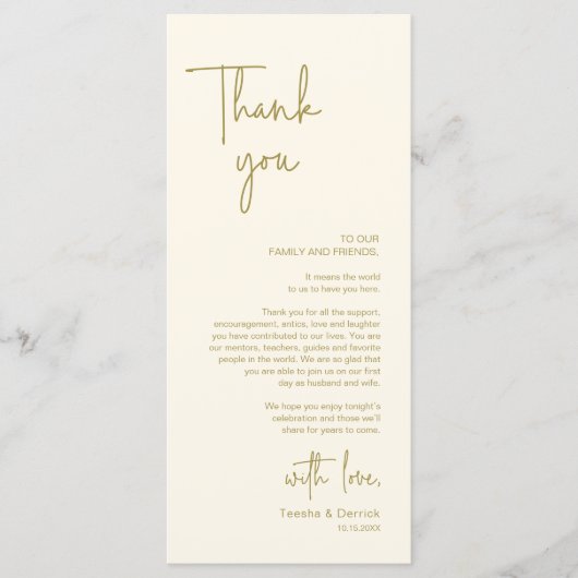Moderne bruiloft Plaats Instelling Diner Bedankt v Programmakaart (Voorkant)