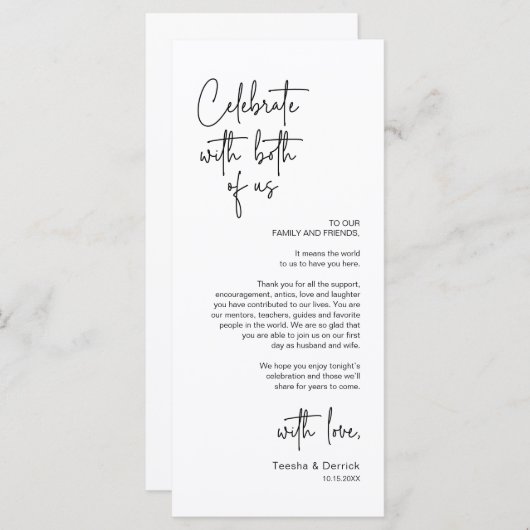 Moderne bruiloft Plaats Instelling Diner Bedankt v Programmakaart (Voorkant / Achterkant)