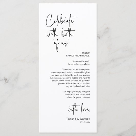 Moderne bruiloft Plaats Instelling Diner Bedankt v Programmakaart (Voorkant)