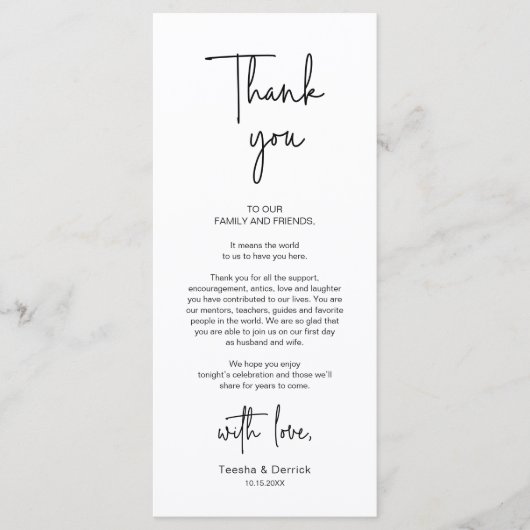 Moderne bruiloft Plaats Instelling Diner Bedankt v Programmakaart (Voorkant)