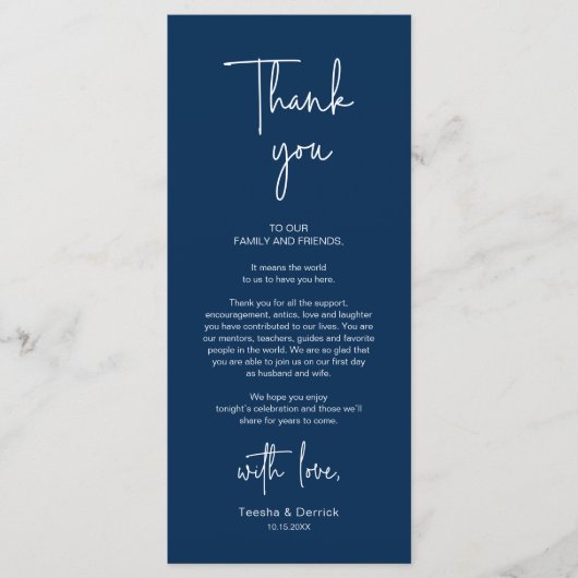 Moderne bruiloft Plaats Instelling Diner Bedankt v Programmakaart (Voorkant)