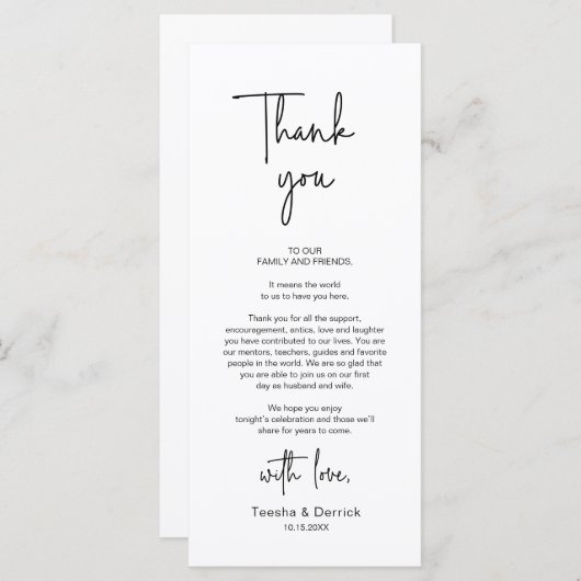 Moderne bruiloft Plaats Instelling Diner Bedankt v Programmakaart (Voorkant / Achterkant)