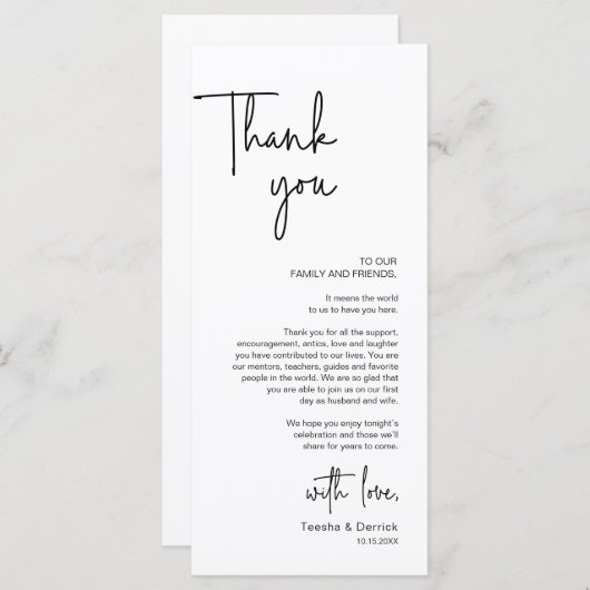 Moderne bruiloft Plaats Instelling Diner Bedankt v Programmakaart (Voorkant / Achterkant)