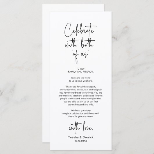 Moderne bruiloft Plaats Instelling Diner Bedankt v Programmakaart (Voorkant / Achterkant)