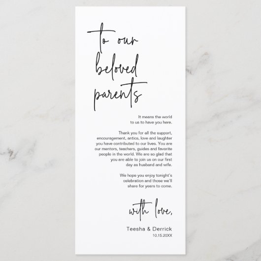 Moderne bruiloft Plaats Instelling Diner Bedankt v Programmakaart (Voorkant)