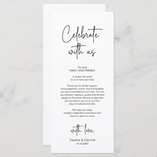 Moderne bruiloft Plaats Instelling Diner Bedankt v Programmakaart (Voorkant / Achterkant)