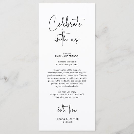 Moderne bruiloft Plaats Instelling Diner Bedankt v Programmakaart (Voorkant)