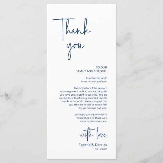 Moderne bruiloft Plaats Instelling Diner Bedankt v Programmakaart (Voorkant)