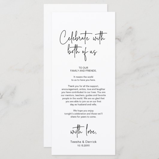 Moderne bruiloft Plaats Instelling Diner Bedankt v Programmakaart (Voorkant / Achterkant)