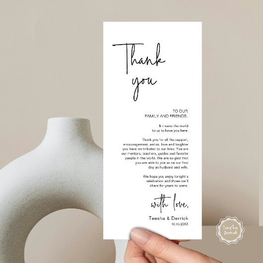 Moderne bruiloft Plaats Instelling Diner Bedankt v Programmakaart