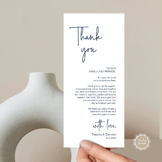 Moderne bruiloft Plaats Instelling Diner Bedankt v Programmakaart
