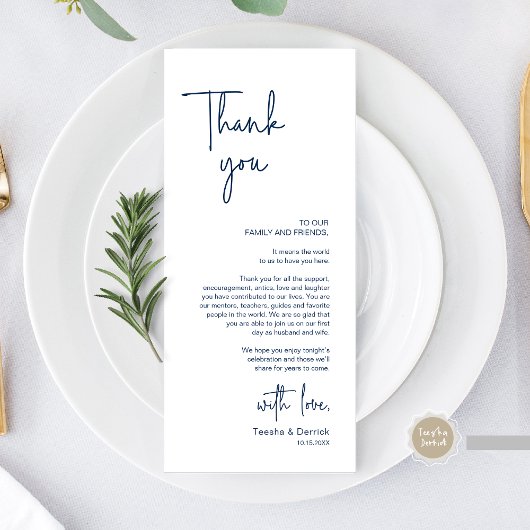 Moderne bruiloft Plaats Instelling Diner Bedankt v Programmakaart