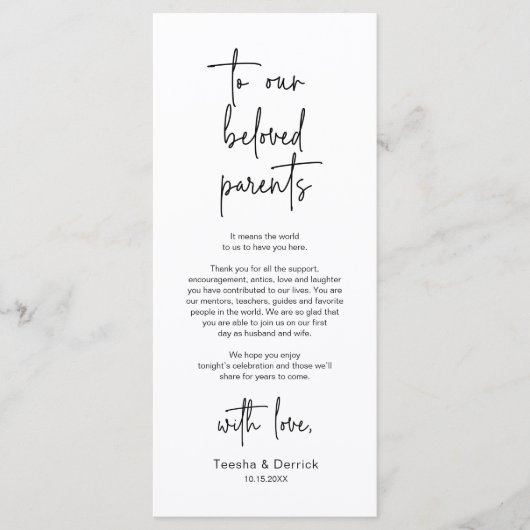 Moderne bruiloft Plaats Instelling Diner Bedankt v Programmakaart (Voorkant)