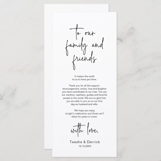 Moderne bruiloft Plaats Instelling Diner Bedankt v Programmakaart (Voorkant / Achterkant)