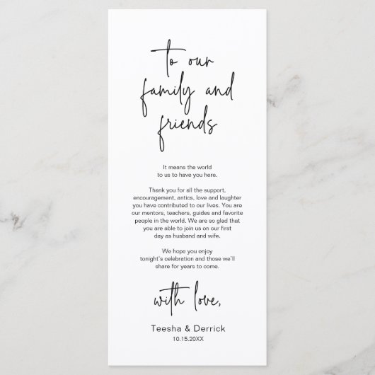 Moderne bruiloft Plaats Instelling Diner Bedankt v Programmakaart (Voorkant)