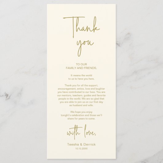 Moderne bruiloft Plaats Instelling Diner Bedankt v Programmakaart (Voorkant)