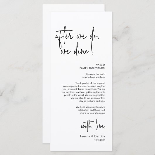 Moderne bruiloft Plaats Instelling Diner Bedankt v Programmakaart (Voorkant / Achterkant)