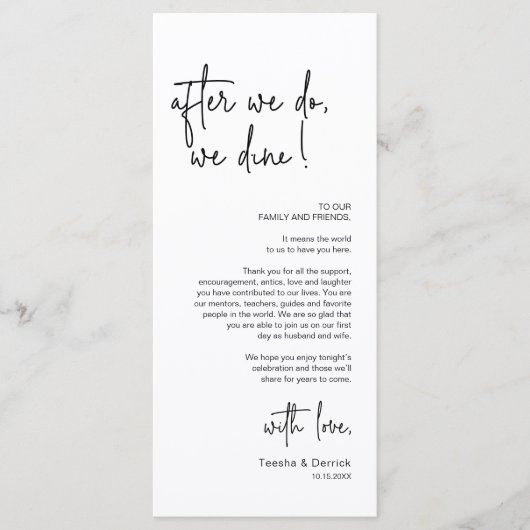 Moderne bruiloft Plaats Instelling Diner Bedankt v Programmakaart (Voorkant)