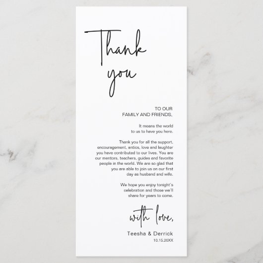 Moderne bruiloft Plaats Instelling Diner Bedankt v Programmakaart (Voorkant)